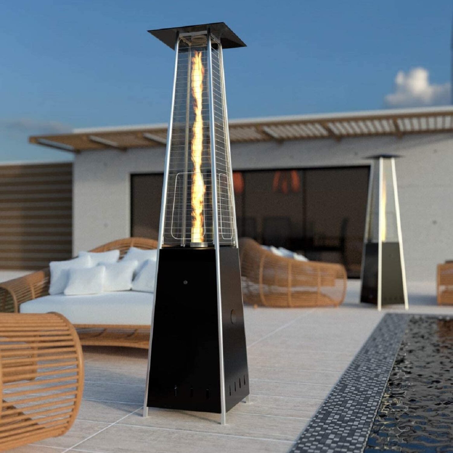 Quartz tube pyramid patio heater with electric ignition (black)