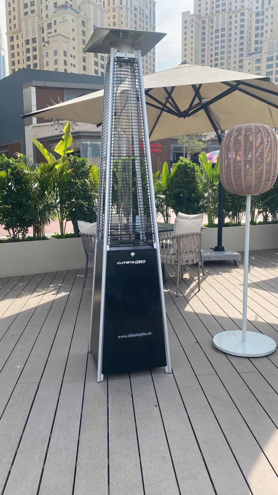 Quartz tube pyramid patio heater with electric ignition (black)