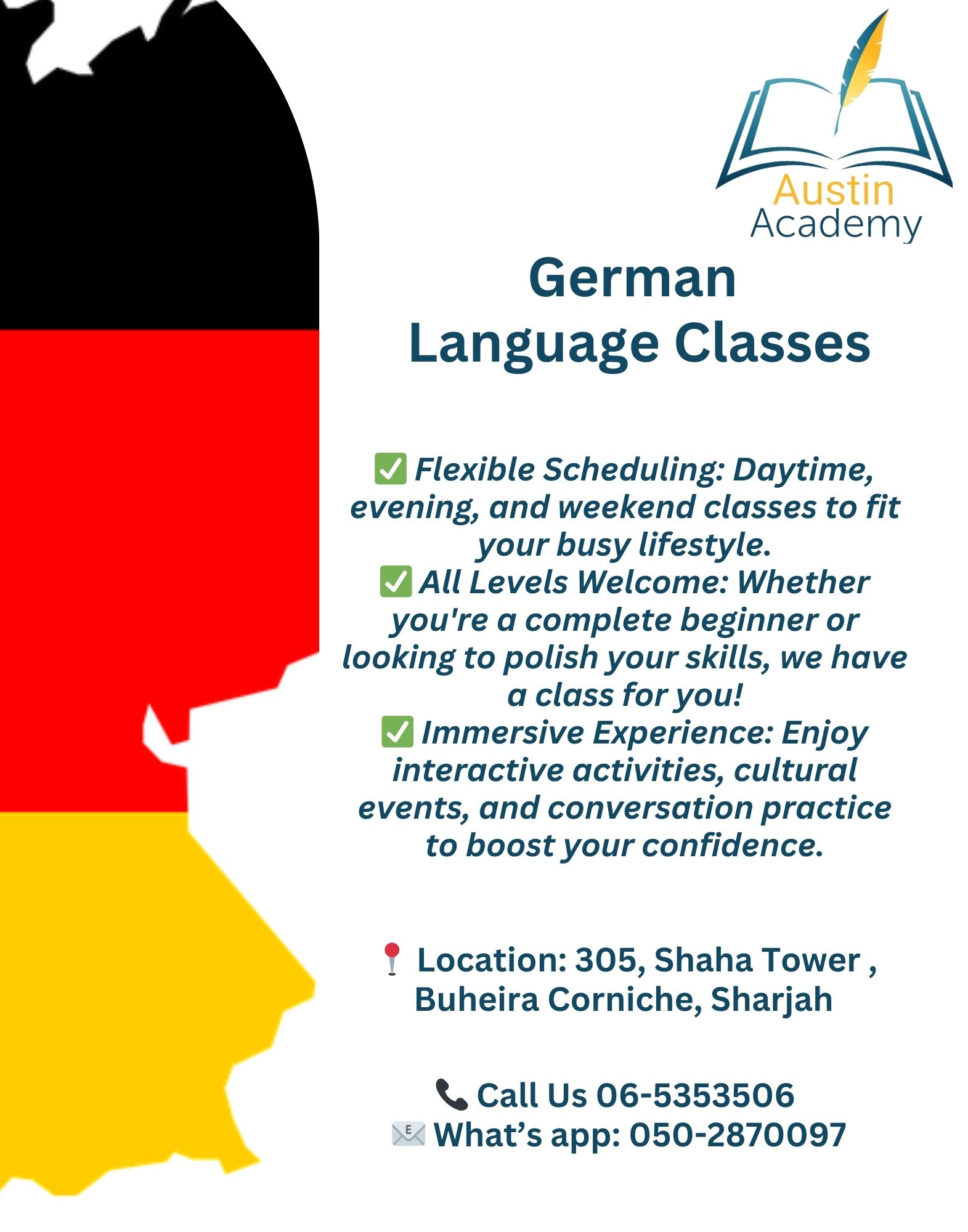 German Classes In Sharjah With Transportation. 0502870097